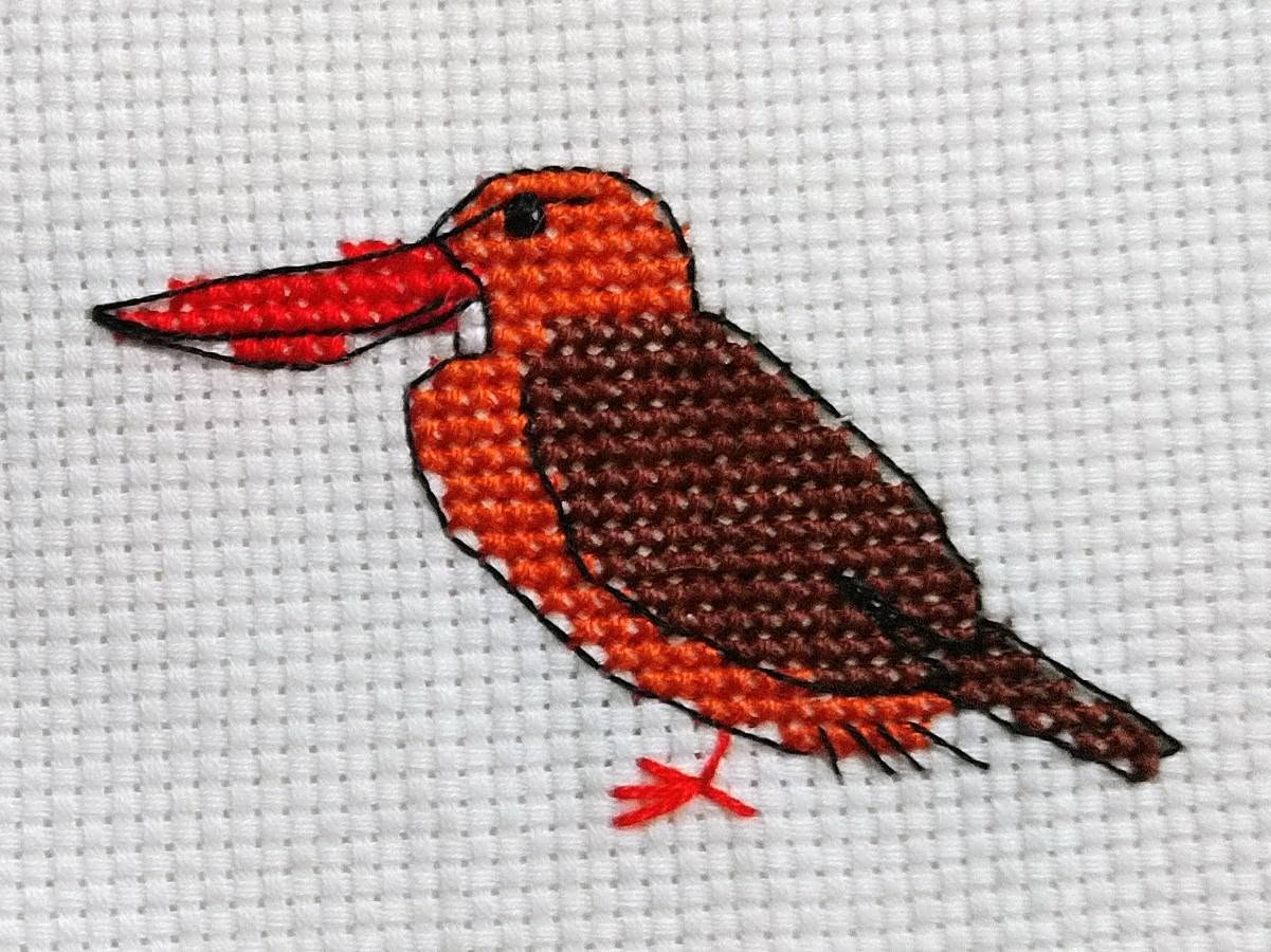 クロスステッチで描いたアカショウビン
