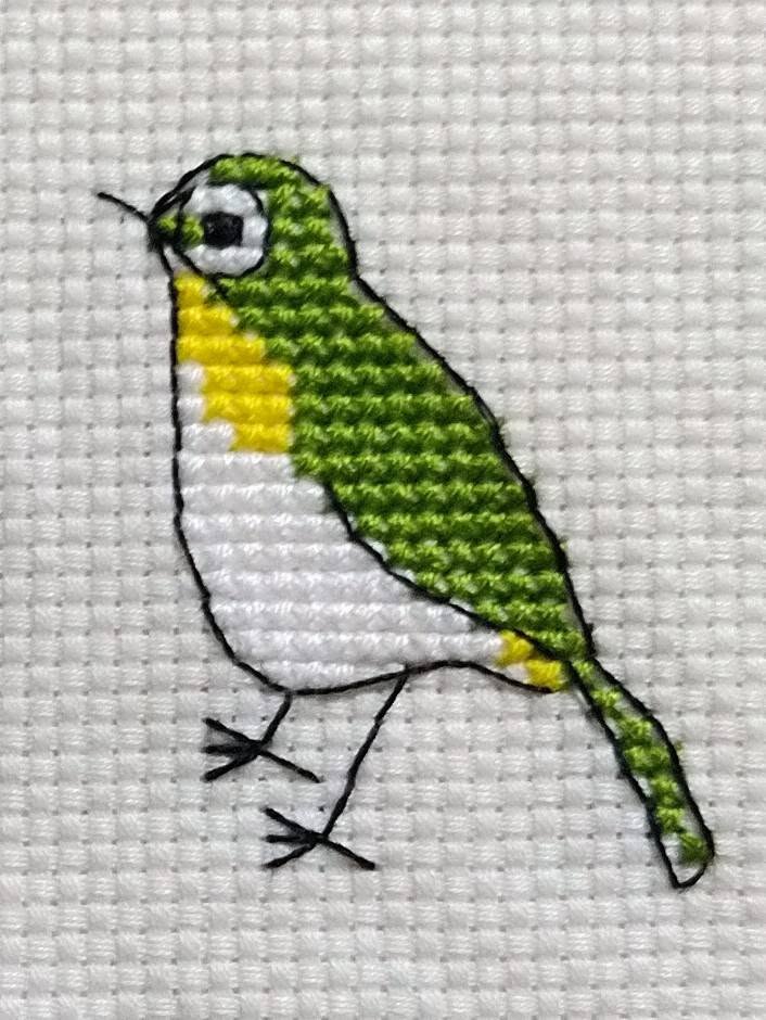 クロスステッチで描いたメジロ
