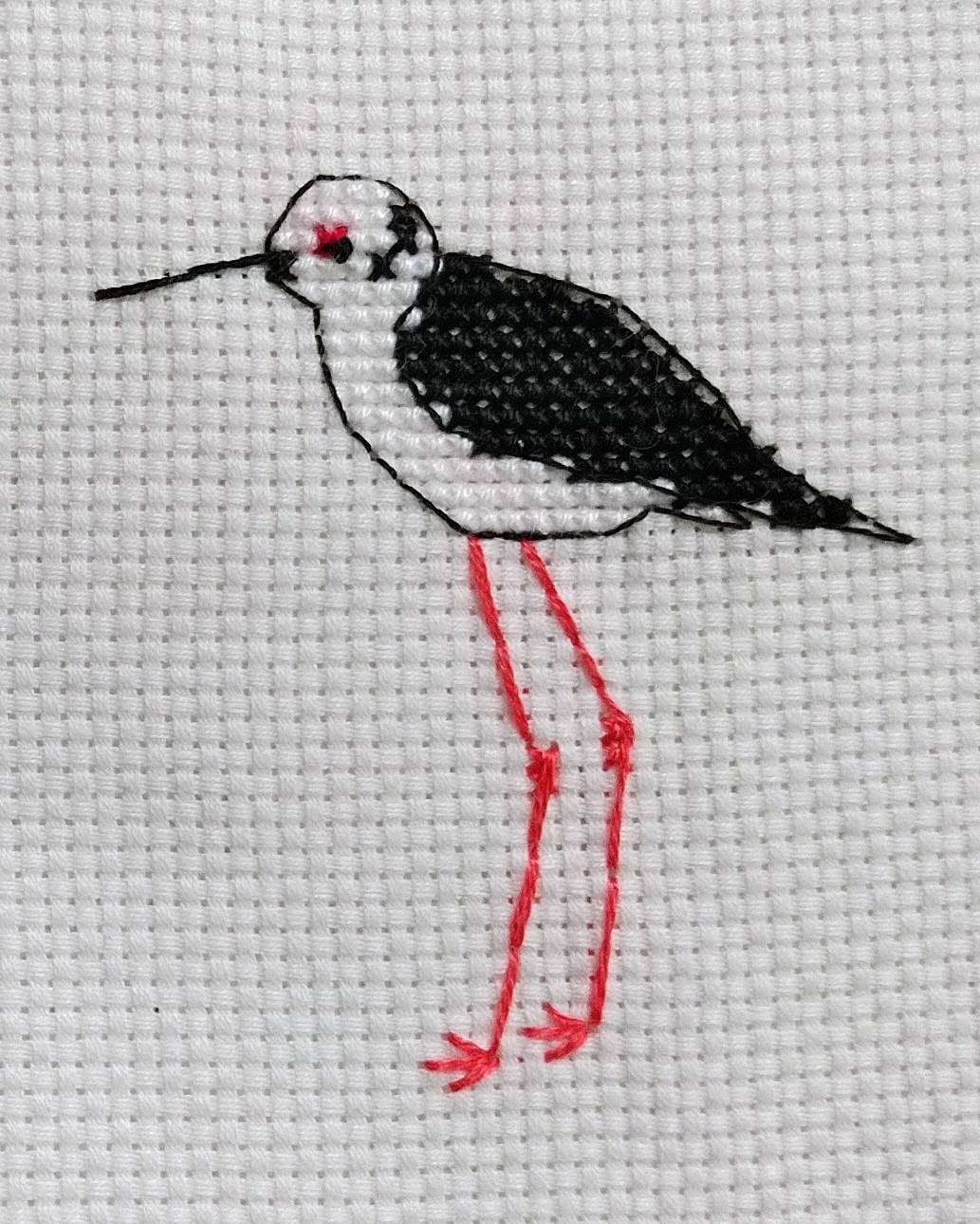 クロスステッチで描いたセイタカシギ