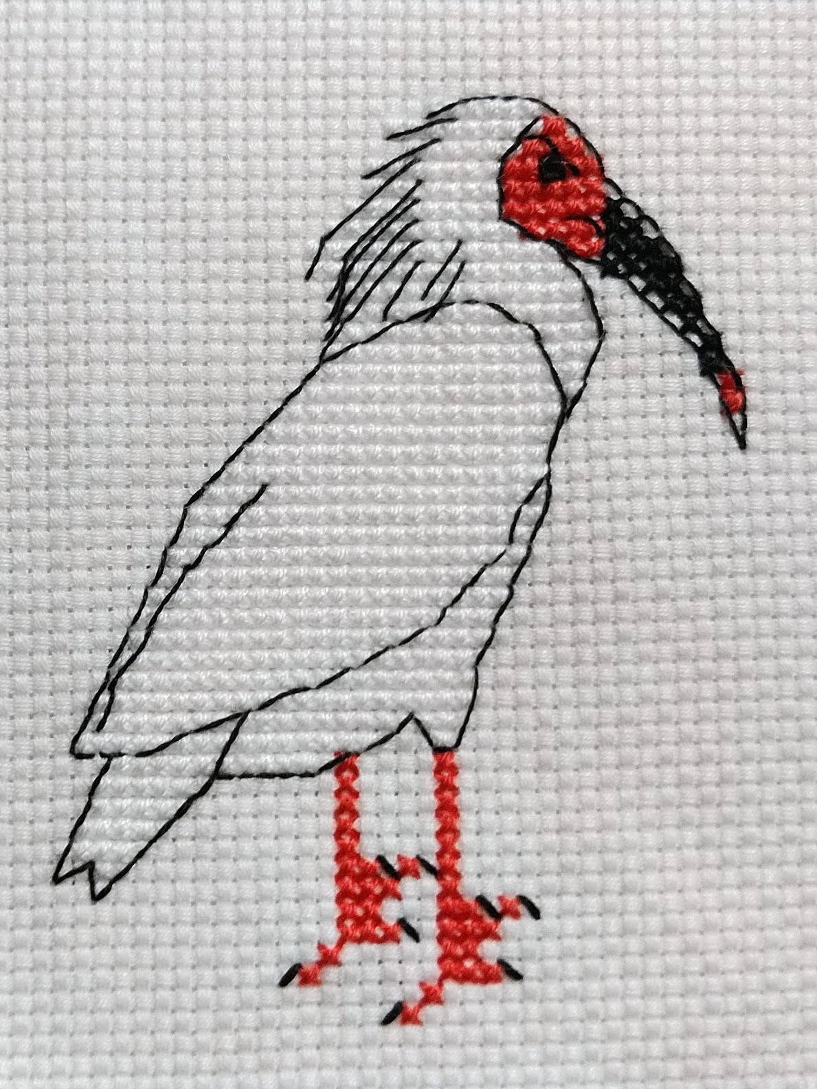 クロスステッチで描いたトキ